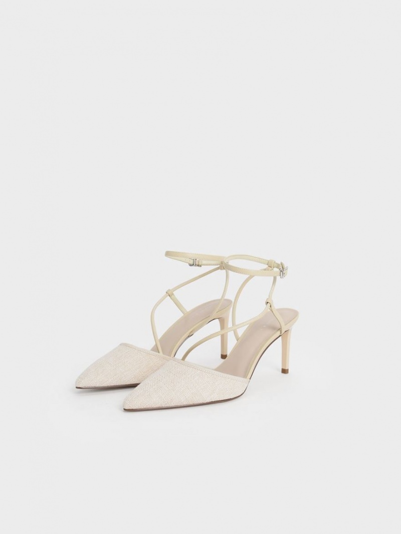 Pumps Charles & Keith Linen Asymmetric Bej | 759NRDBAK