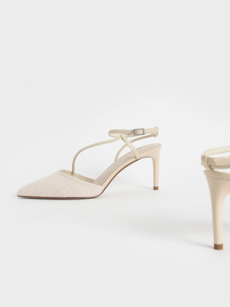 Pumps Charles & Keith Linen Asymmetric Bej | 759NRDBAK