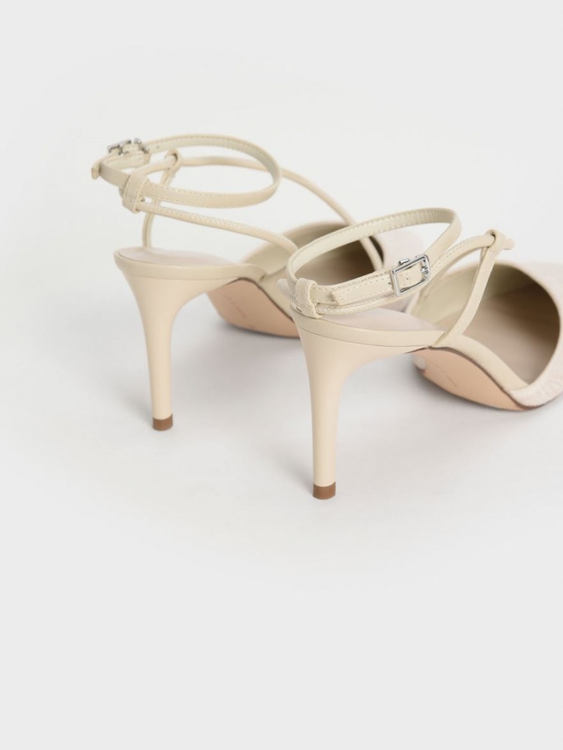 Pumps Charles & Keith Linen Asymmetric Bej | 759NRDBAK