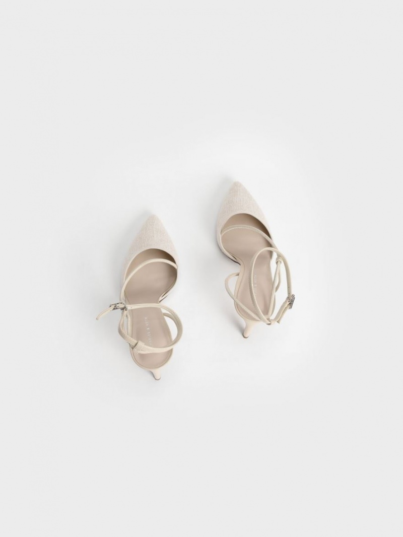 Pumps Charles & Keith Linen Asymmetric Bej | 759NRDBAK