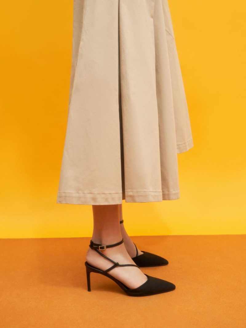 Pumps Charles & Keith Linen Asymmetric Negrii | 079OBFQDC