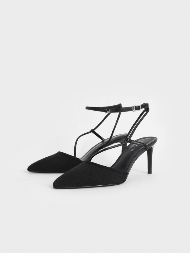 Pumps Charles & Keith Linen Asymmetric Negrii | 079OBFQDC