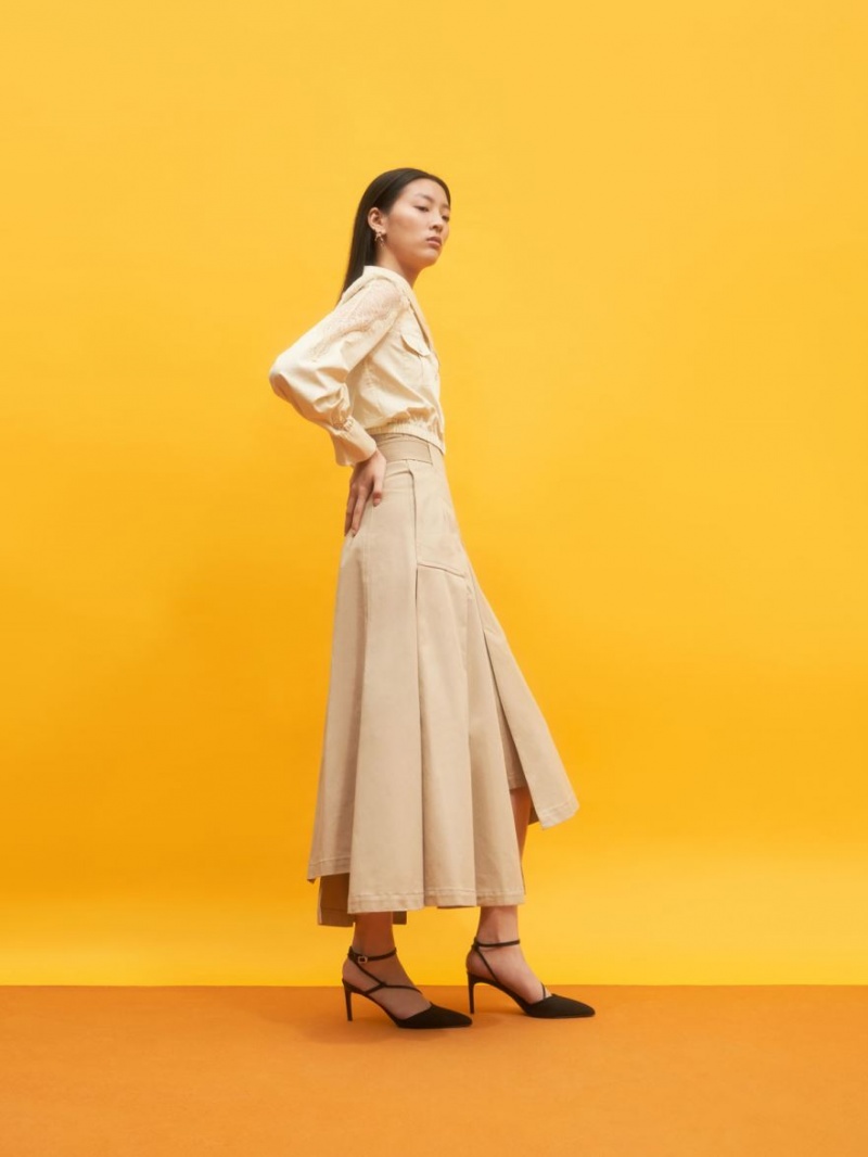 Pumps Charles & Keith Linen Asymmetric Negrii | 079OBFQDC