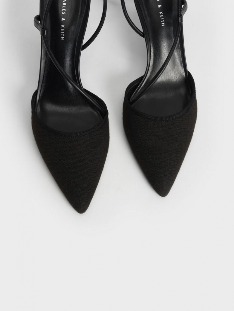 Pumps Charles & Keith Linen Asymmetric Negrii | 079OBFQDC