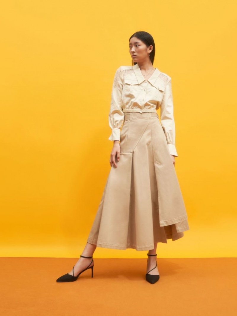 Pumps Charles & Keith Linen Asymmetric Negrii | 079OBFQDC