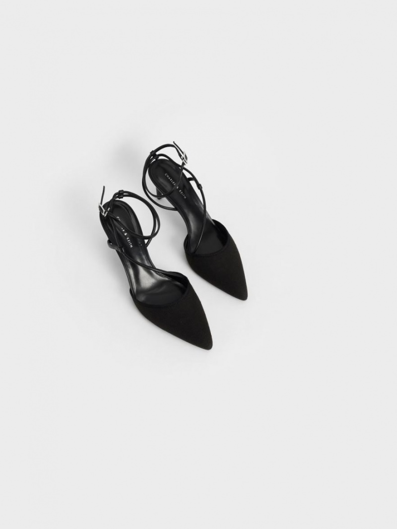 Pumps Charles & Keith Linen Asymmetric Negrii | 079OBFQDC