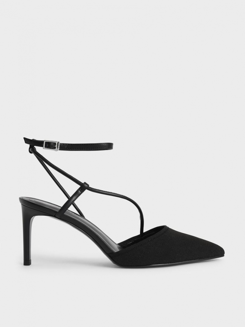 Pumps Charles & Keith Linen Asymmetric Negrii | 079OBFQDC