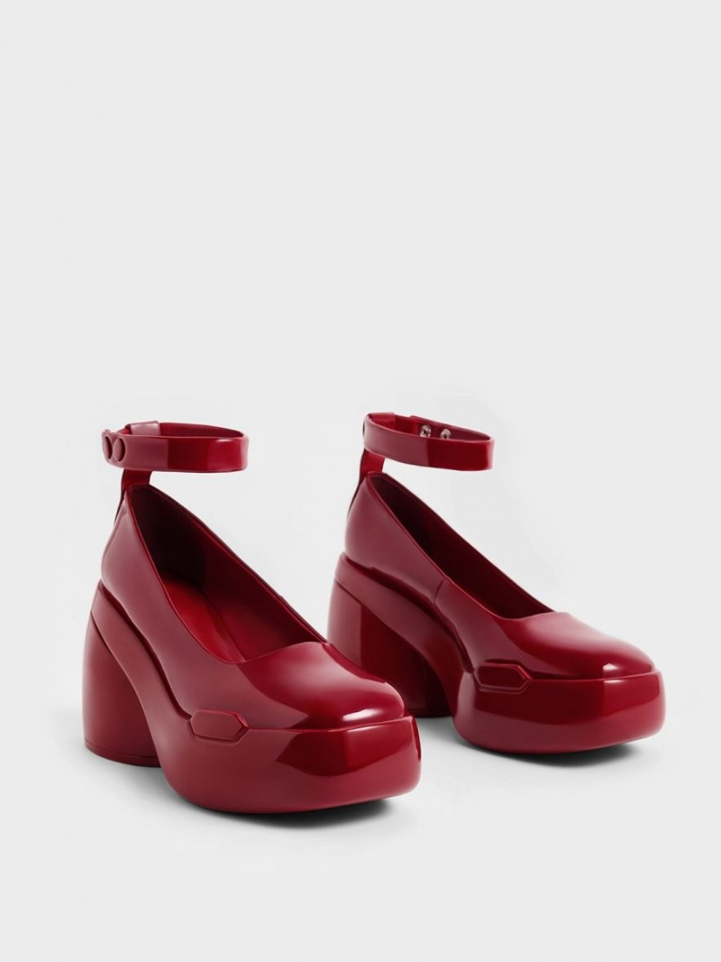 Pumps Charles & Keith Lula Lacuita Grosolan Heel Rosii | 630WBLCKF
