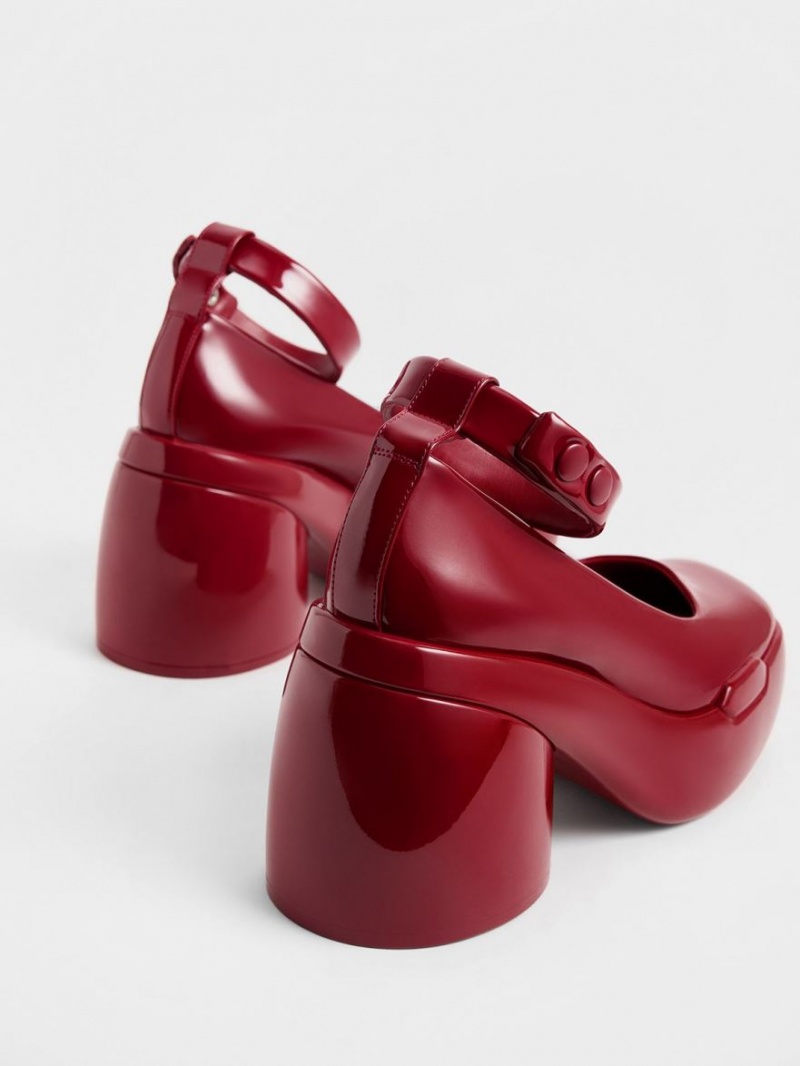 Pumps Charles & Keith Lula Lacuita Grosolan Heel Rosii | 630WBLCKF