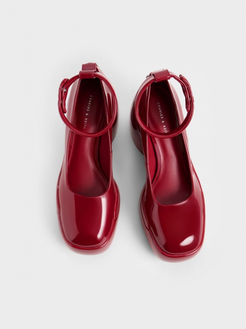 Pumps Charles & Keith Lula Lacuita Grosolan Heel Rosii | 630WBLCKF