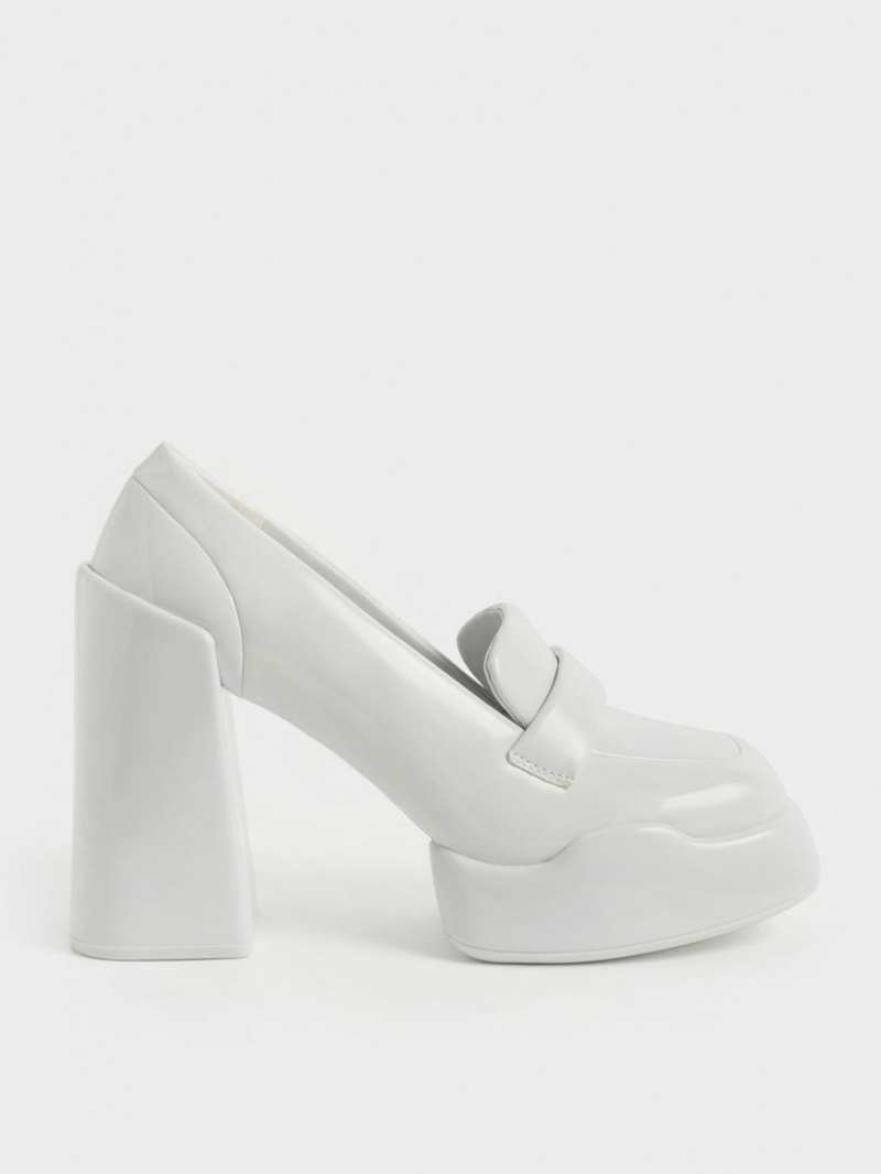 Pumps Charles & Keith Lula Lacuita Loafer Gri Deschis | 503TOBWNY