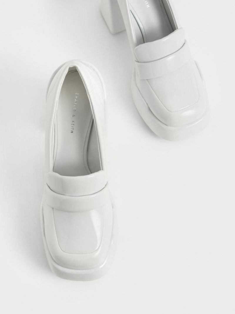 Pumps Charles & Keith Lula Lacuita Loafer Gri Deschis | 503TOBWNY