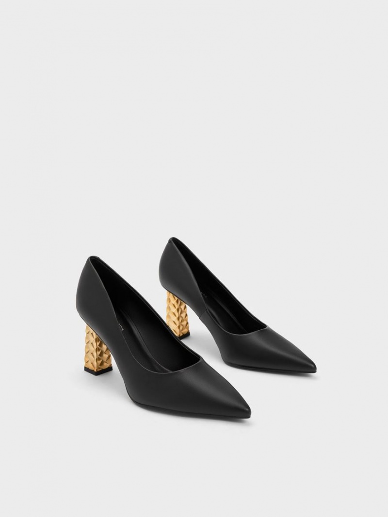 Pumps Charles & Keith Matlasat Heel Pointed-Bombeu Negrii | 290SXBKNF
