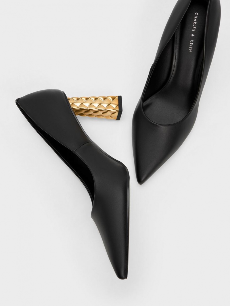 Pumps Charles & Keith Matlasat Heel Pointed-Bombeu Negrii | 290SXBKNF