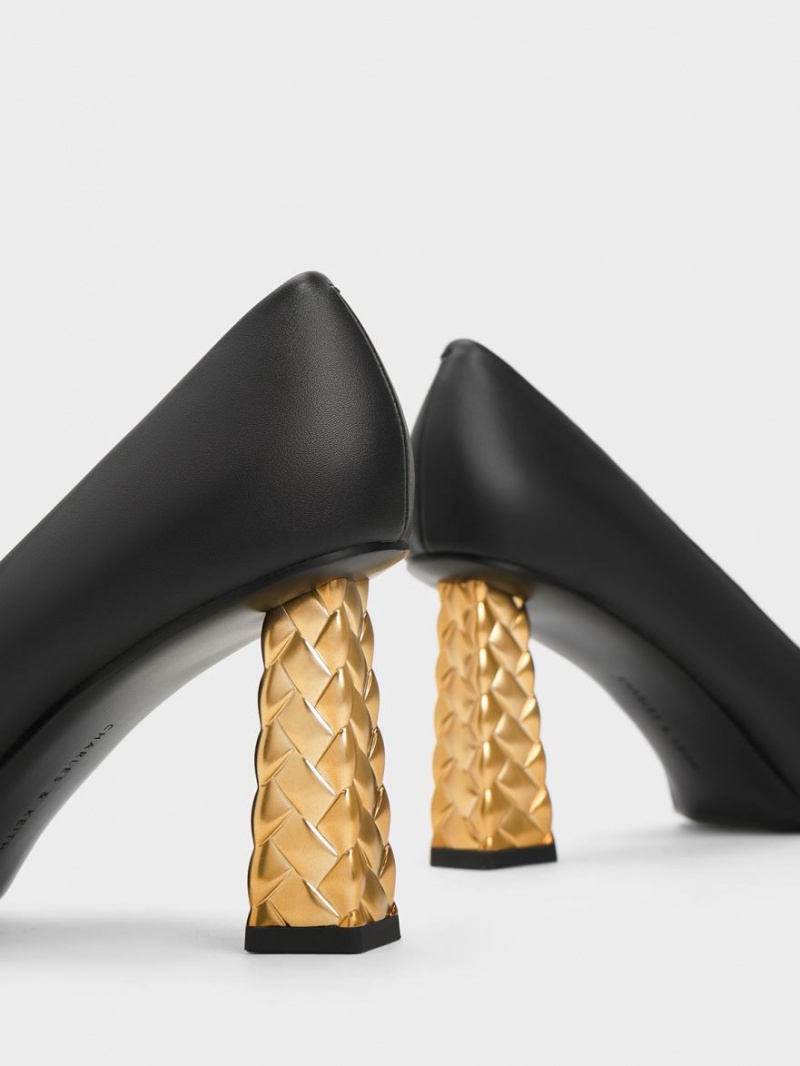 Pumps Charles & Keith Matlasat Heel Pointed-Bombeu Negrii | 290SXBKNF