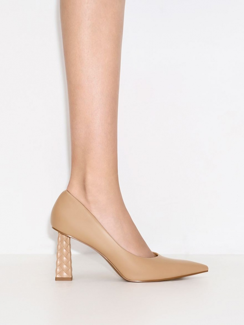 Pumps Charles & Keith Matlasat Heel Pointed-Bombeu Bej | 640BJARLK