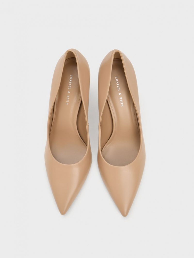 Pumps Charles & Keith Matlasat Heel Pointed-Bombeu Bej | 640BJARLK