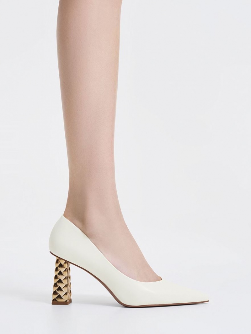 Pumps Charles & Keith Matlasat Heel Pointed-Bombeu Albi | 079ZMWNBR