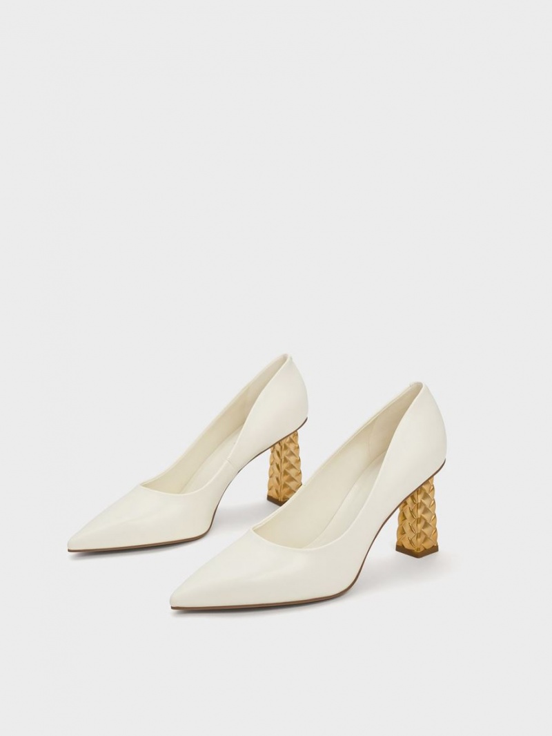 Pumps Charles & Keith Matlasat Heel Pointed-Bombeu Albi | 079ZMWNBR