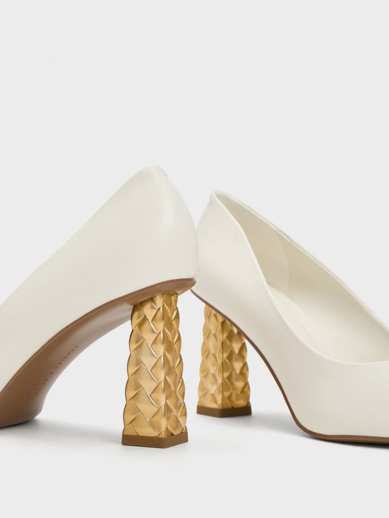 Pumps Charles & Keith Matlasat Heel Pointed-Bombeu Albi | 079ZMWNBR