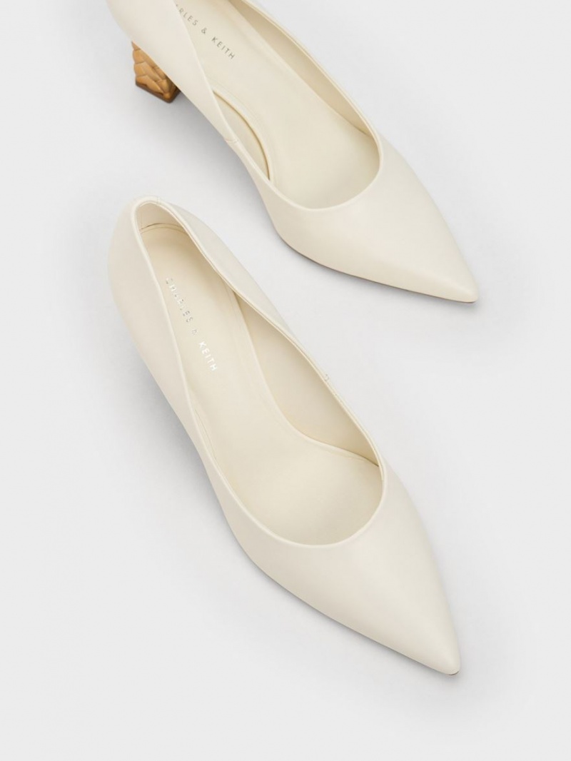 Pumps Charles & Keith Matlasat Heel Pointed-Bombeu Albi | 079ZMWNBR