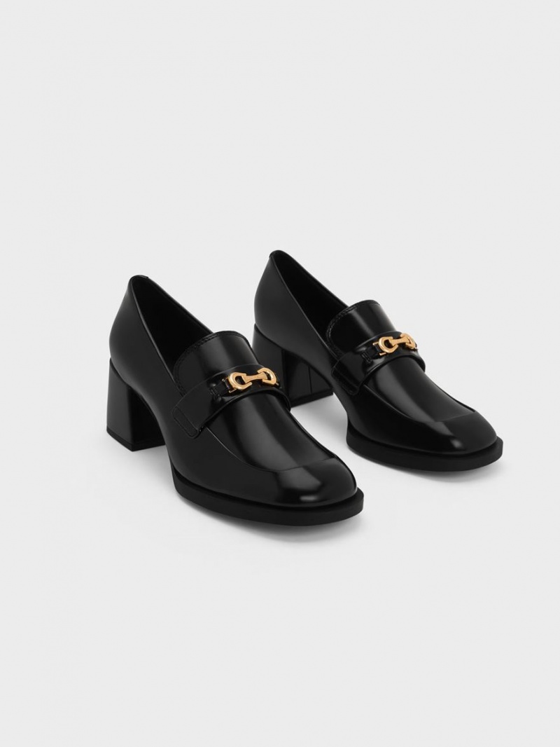 Pumps Charles & Keith Metallic Accent Block Heel Loafer Negrii | 782LIVPBN