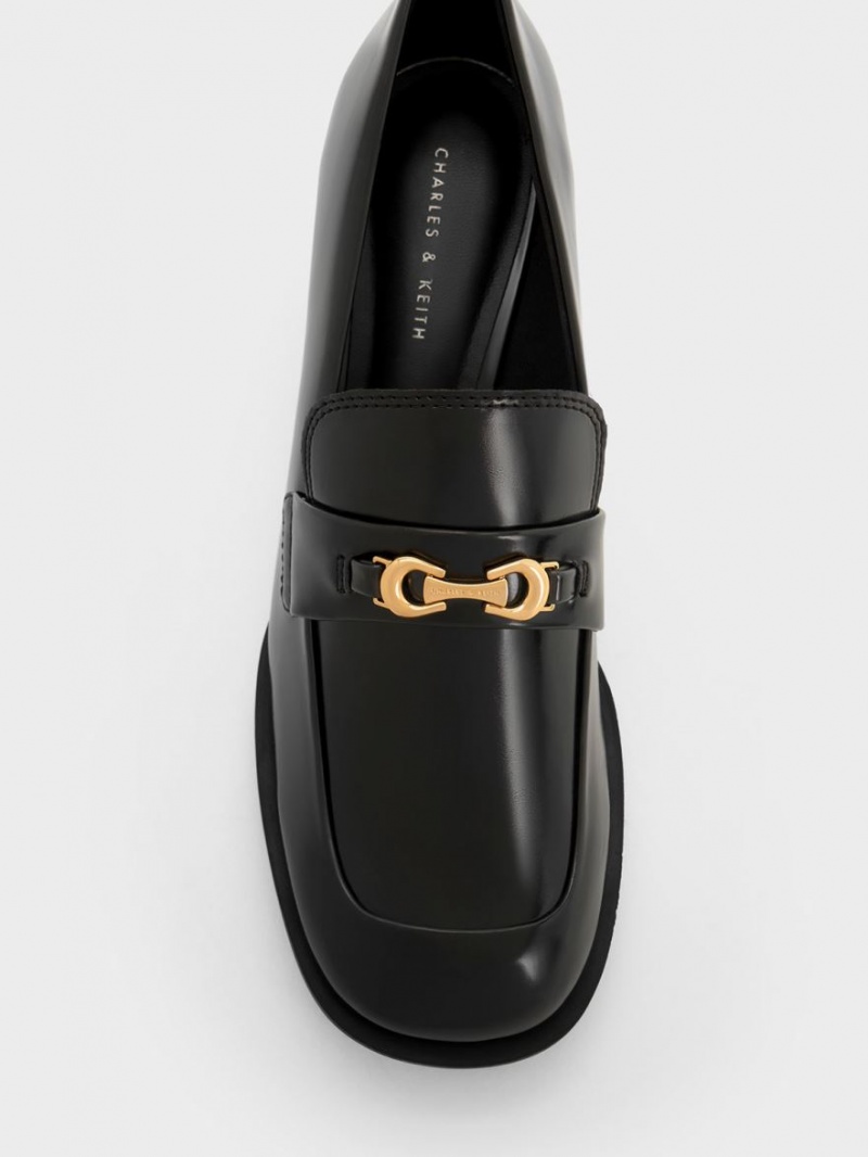 Pumps Charles & Keith Metallic Accent Block Heel Loafer Negrii | 782LIVPBN