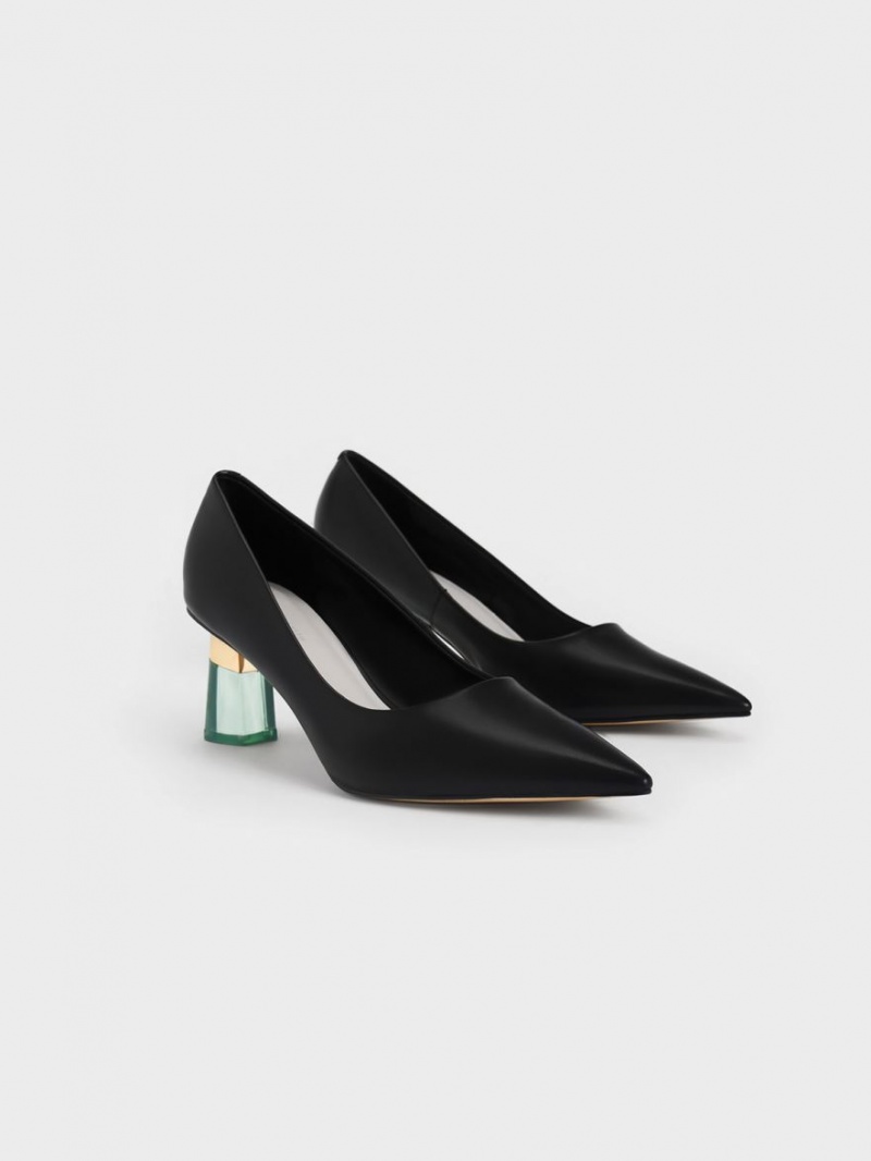 Pumps Charles & Keith Metallic Accent Clear Heel Negrii | 275NMGHLQ