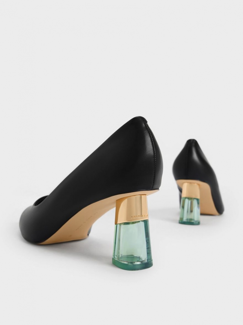 Pumps Charles & Keith Metallic Accent Clear Heel Negrii | 275NMGHLQ