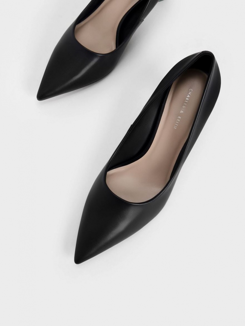 Pumps Charles & Keith Metallic Accent Clear Heel Negrii | 275NMGHLQ