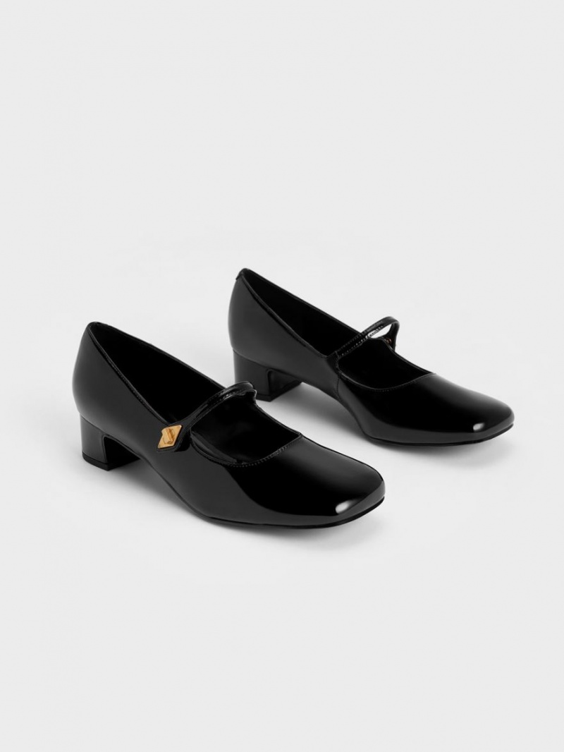 Pumps Charles & Keith Metallic Accent Mary Jane Negrii | 597XVTKGC