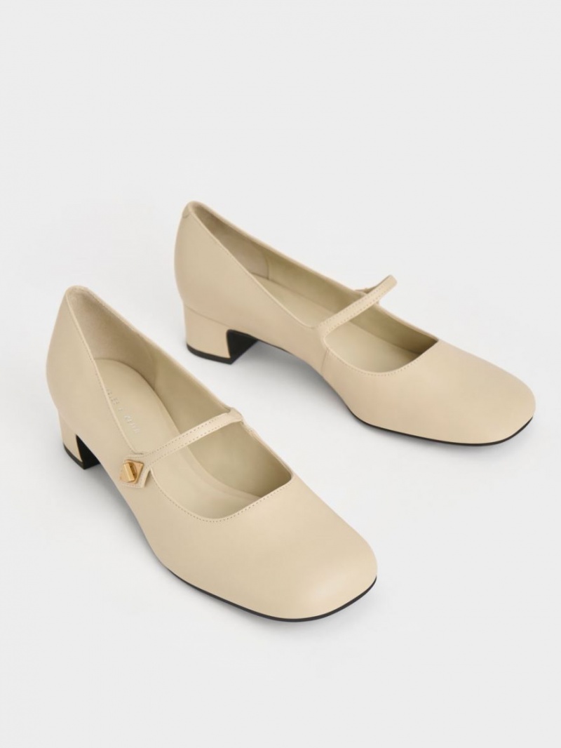 Pumps Charles & Keith Metallic Accent Mary Jane Bej | 251ZQNIRJ
