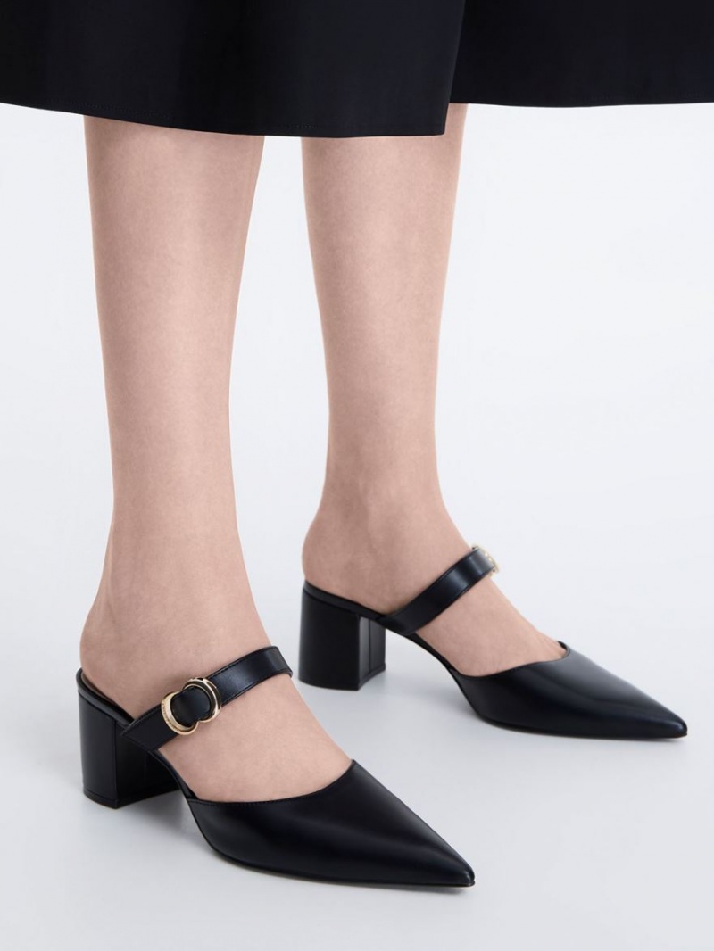 Pumps Charles & Keith Metallic Accent Pointed-Bombeu Negrii | 184BVXKHP