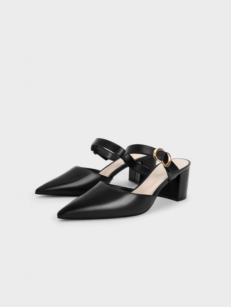 Pumps Charles & Keith Metallic Accent Pointed-Bombeu Negrii | 184BVXKHP