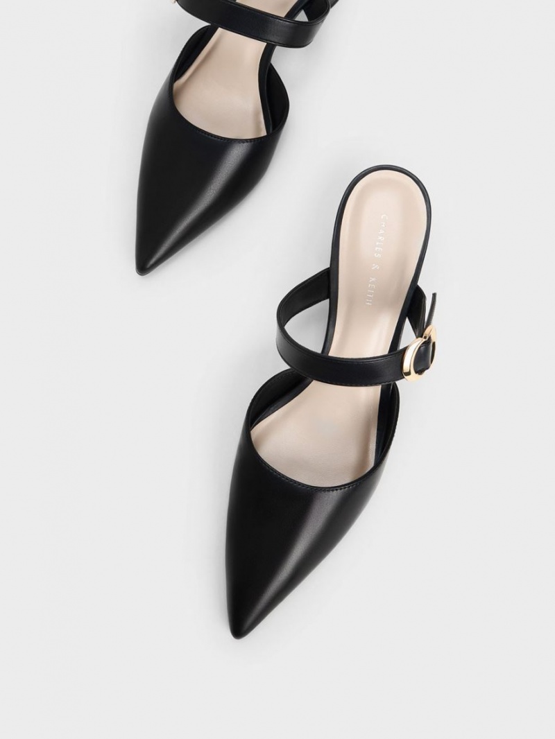 Pumps Charles & Keith Metallic Accent Pointed-Bombeu Negrii | 184BVXKHP