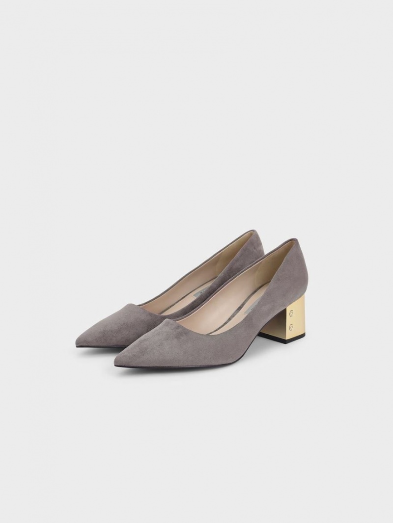Pumps Charles & Keith Metallic Block Heel Textured Gri | 528TMKCAQ