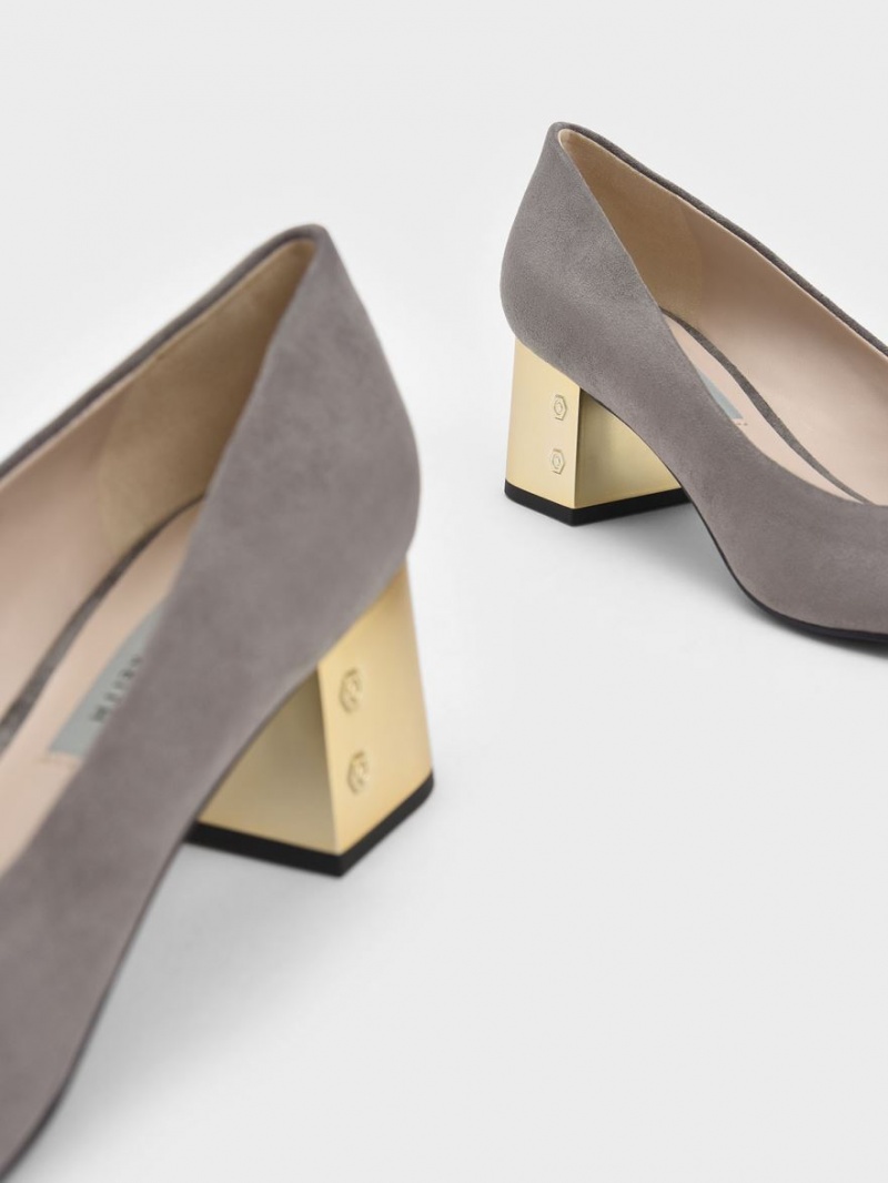 Pumps Charles & Keith Metallic Block Heel Textured Gri | 528TMKCAQ
