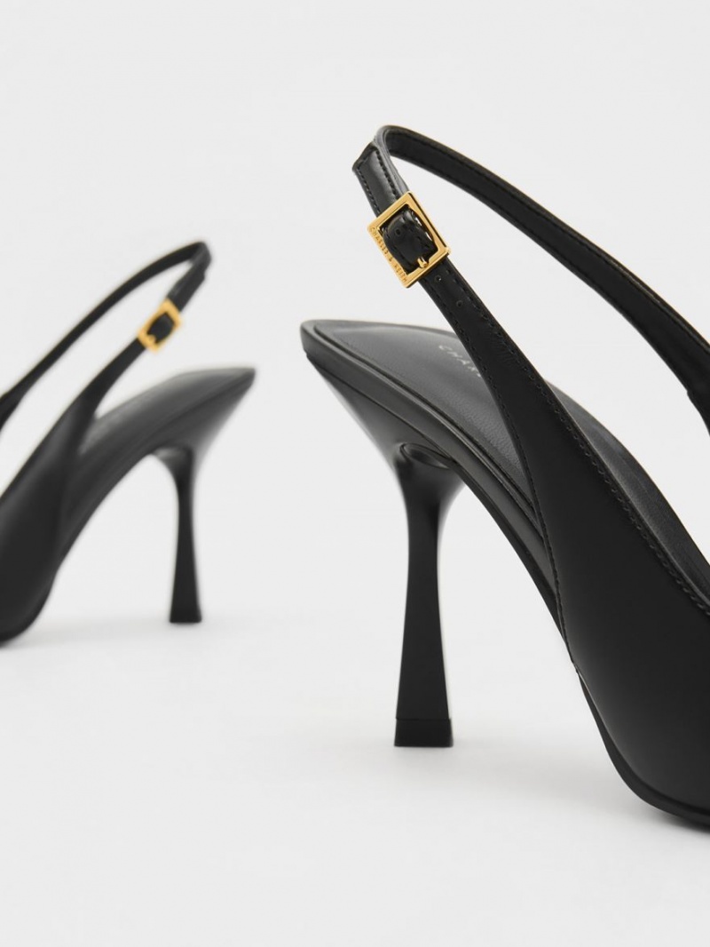 Pumps Charles & Keith Metallic Cap Pointed-Bombeu Slingback Negrii | 106JFLAVC