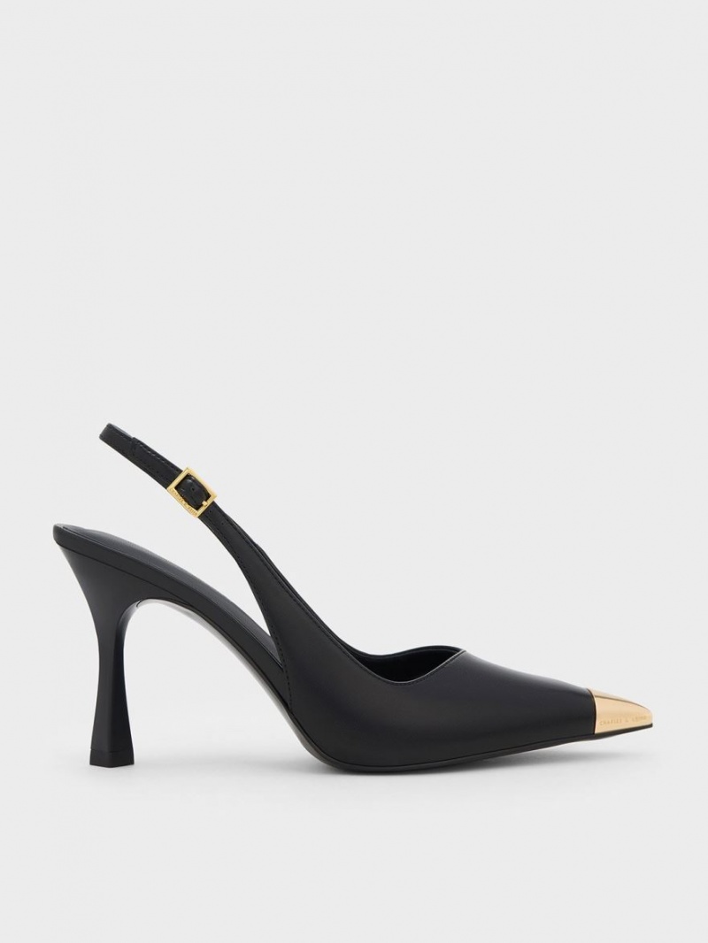 Pumps Charles & Keith Metallic Cap Pointed-Bombeu Slingback Negrii | 106JFLAVC