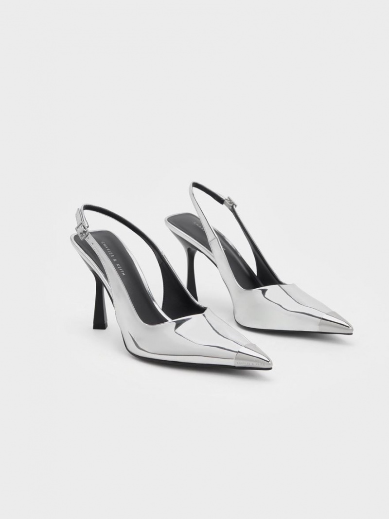 Pumps Charles & Keith Metallic Cap Pointed-Bombeu Slingback Argintii | 943QORVKM