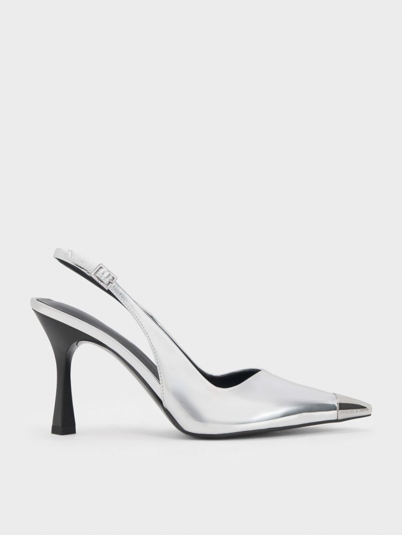 Pumps Charles & Keith Metallic Cap Pointed-Bombeu Slingback Argintii | 943QORVKM
