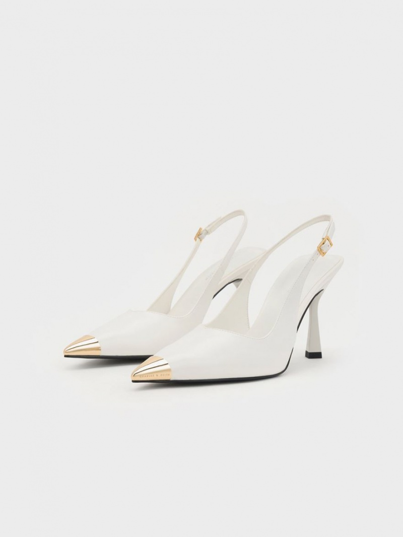 Pumps Charles & Keith Metallic Cap Pointed-Bombeu Slingback Albi | 058QNALOB
