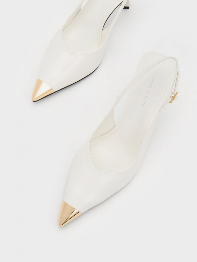 Pumps Charles & Keith Metallic Cap Pointed-Bombeu Slingback Albi | 058QNALOB