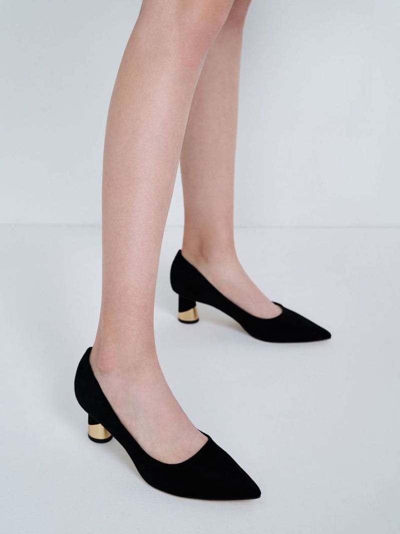 Pumps Charles & Keith Metallic Sculptural Heel Textured Negrii | 316IHPJQM