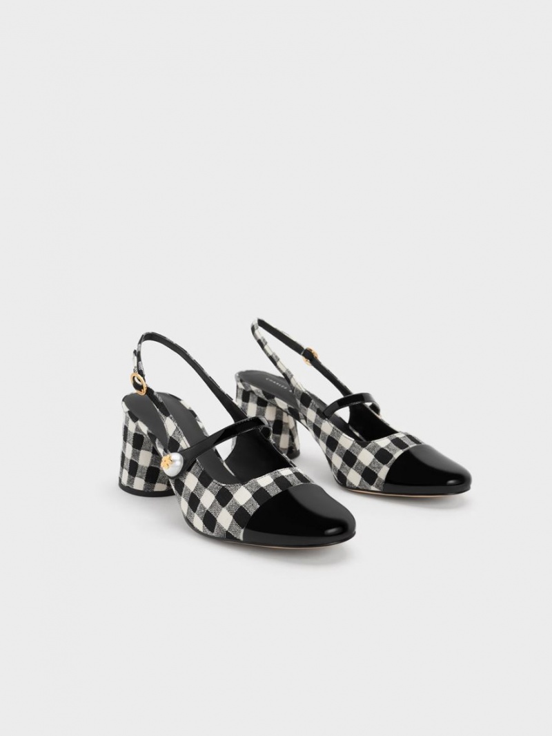 Pumps Charles & Keith Pearl Embellished Gingham Slingback Colorati | 398GLCAFN