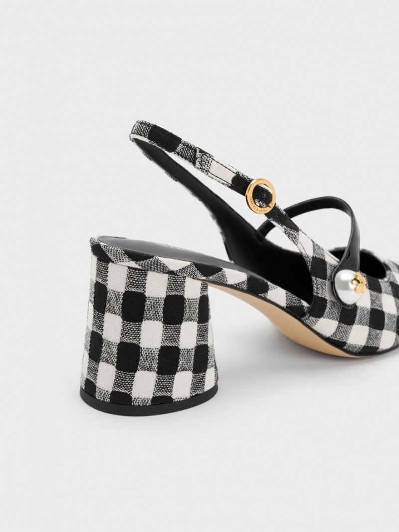 Pumps Charles & Keith Pearl Embellished Gingham Slingback Colorati | 398GLCAFN