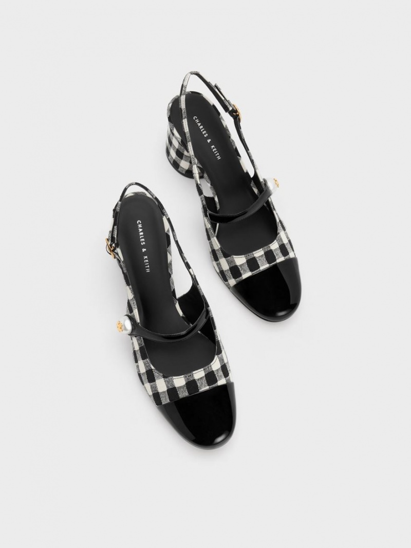 Pumps Charles & Keith Pearl Embellished Gingham Slingback Colorati | 398GLCAFN