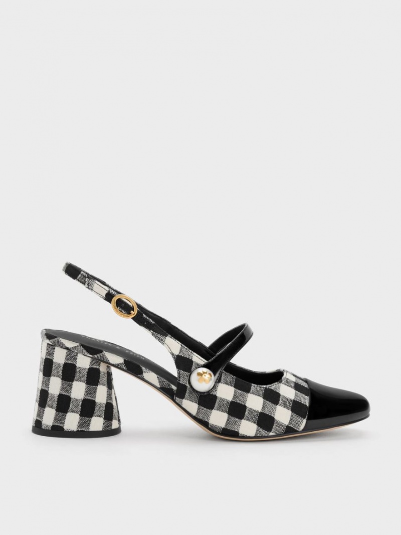 Pumps Charles & Keith Pearl Embellished Gingham Slingback Colorati | 398GLCAFN