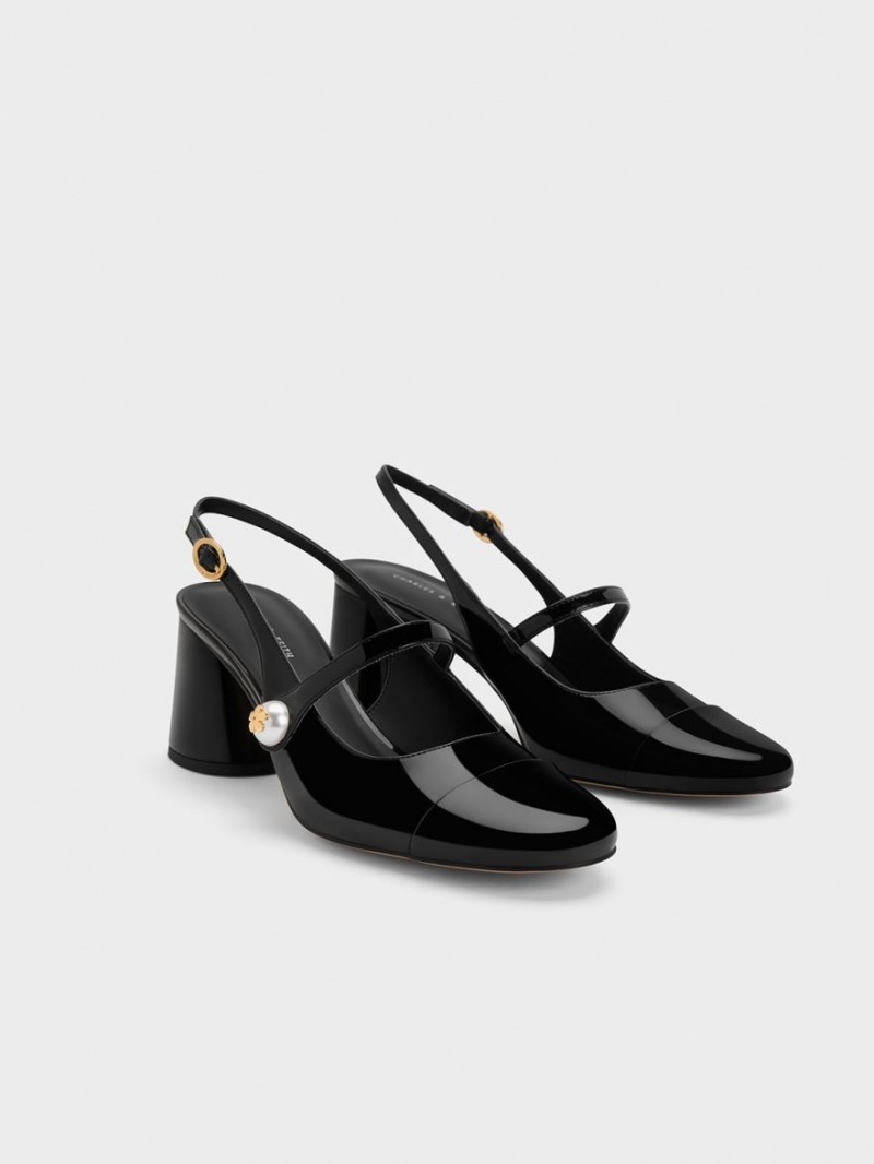 Pumps Charles & Keith Pearl Embellished Lacuita Slingback Negrii | 503OYCWIF
