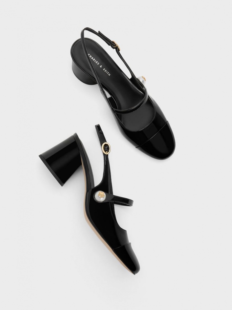 Pumps Charles & Keith Pearl Embellished Lacuita Slingback Negrii | 503OYCWIF